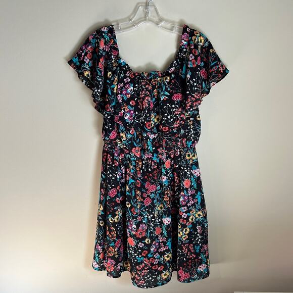 Express Black Multicolor Floral On- or Off-the-Shoulder Flowy Dress Size Medium - Picture 1 of 10